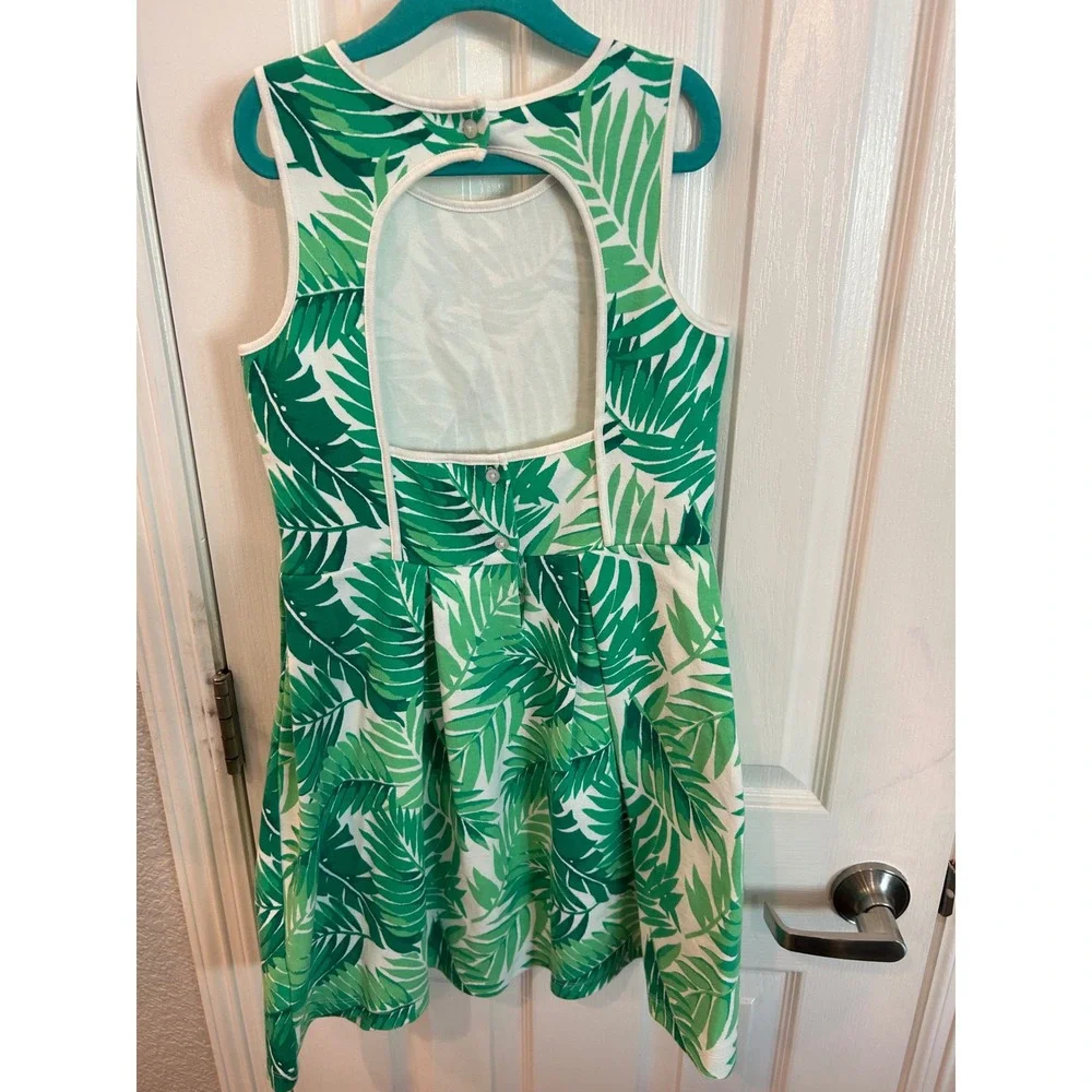 Janie and Jack Dress Green Tropical Palm Leaf Open Back Summer Vacation Kids 8